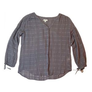 Garnet Hill 3/4 Sleeve With Ties Button Front Gauzy 100% Cotton Top Gray Size 6